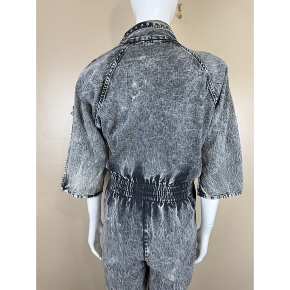 Vintage Jumpsuit – Women’s Studded Wrap Style, Size M Acid Wash Gray - Picture 6 of 16